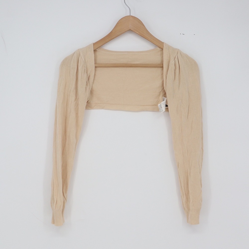 SHEIN Shrug Womens S Beige Puff Sleeve Knit Bolero Excellent